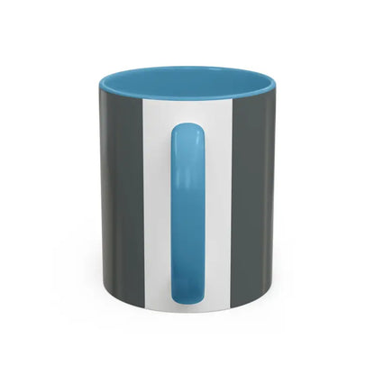 Gray and white Vibe Coffee Mug featuring blue interior and handle for stylish enjoyment