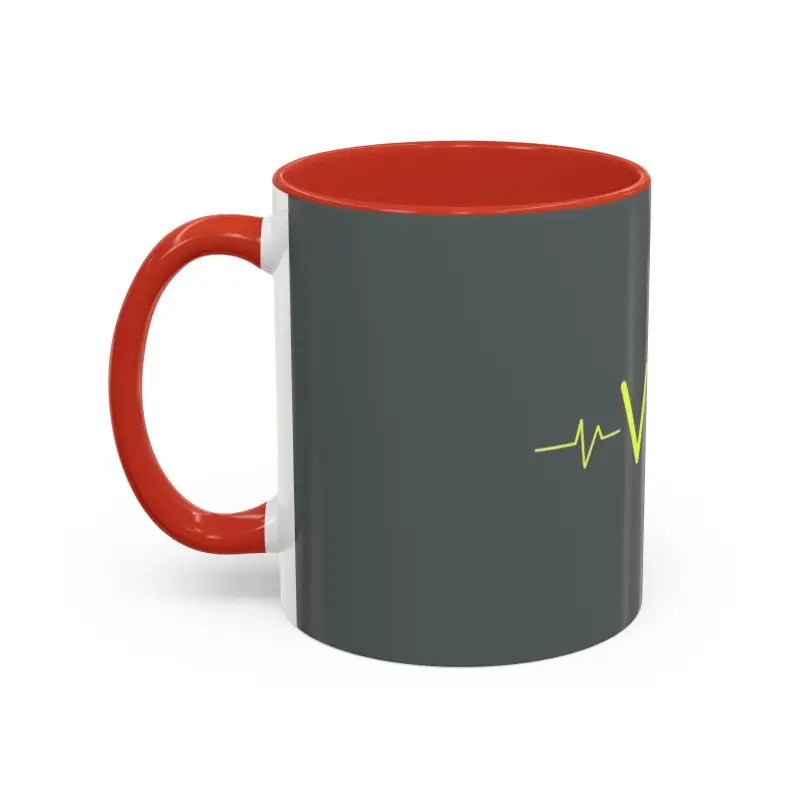 Gray Vibe Coffee Mug with a red handle and pink and blue interiors for stylish sipping