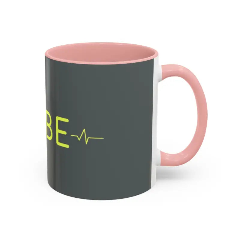 Gray and pink Vibe Coffee Mug featuring vibrant pink and blue interiors