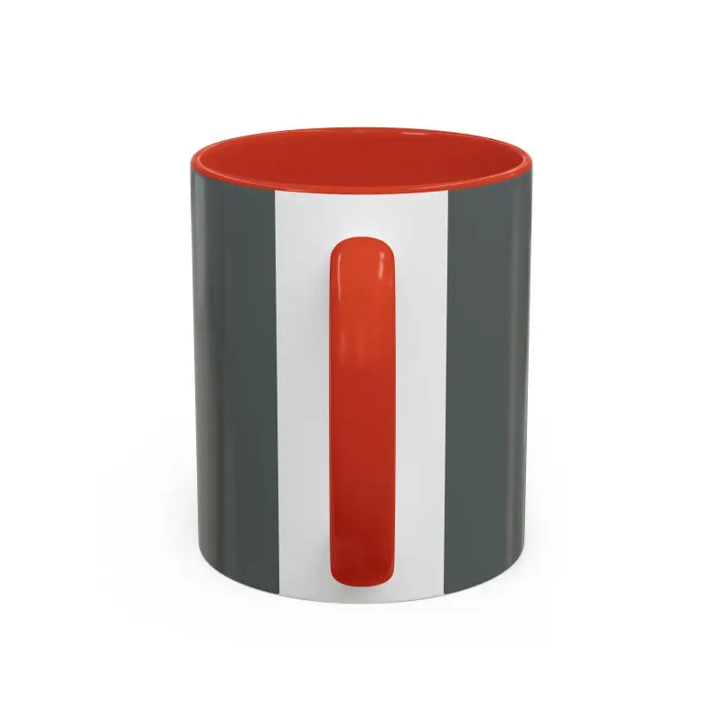 Gray and white Vibe Coffee Mug featuring a red interior and handle for stylish sipping