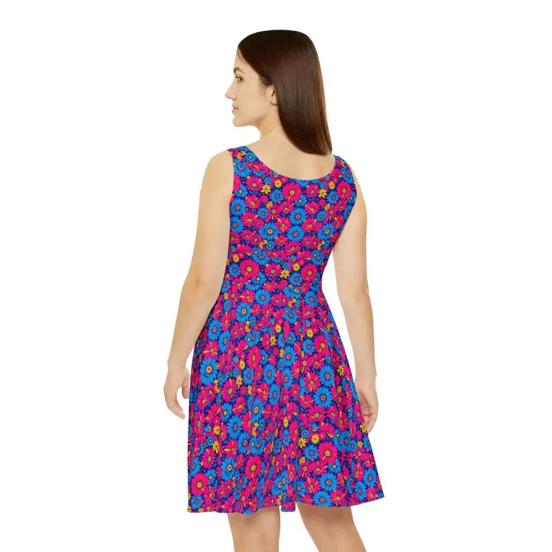 Vibrant Sleeveless Floral Print Skater Dress for Spring - Ocean State Styles