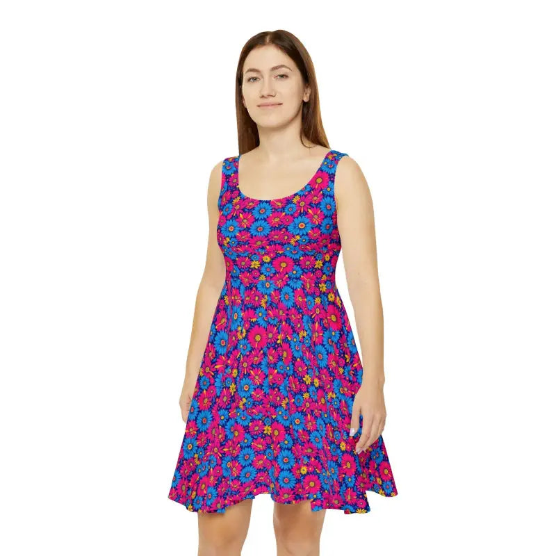Vibrant Sleeveless Floral Print Skater Dress for Spring - Ocean State Styles
