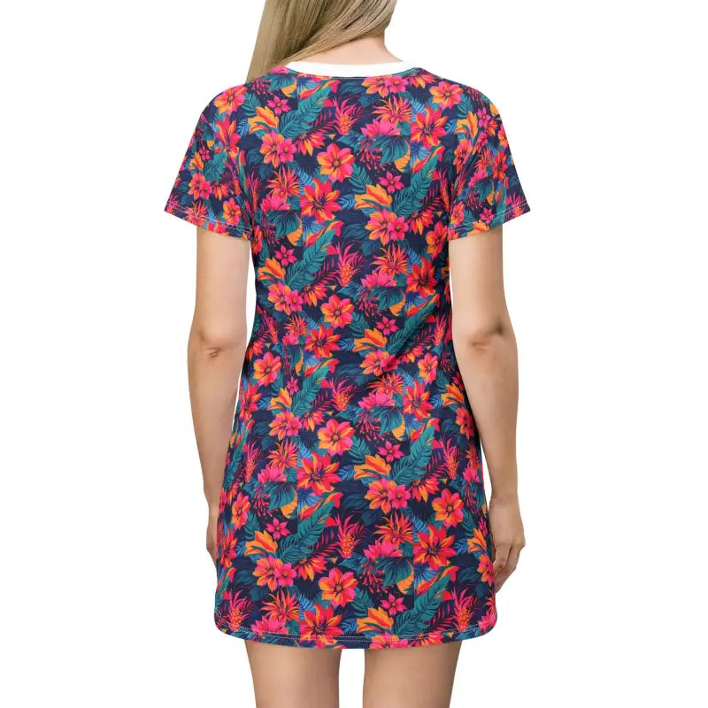 Tropical Floral Print T-Shirt Dress featuring vibrant floral patterns on soft fabric