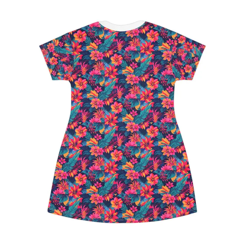 Tropical Floral Print T Shirt Dress with vibrant floral patterns and casual style