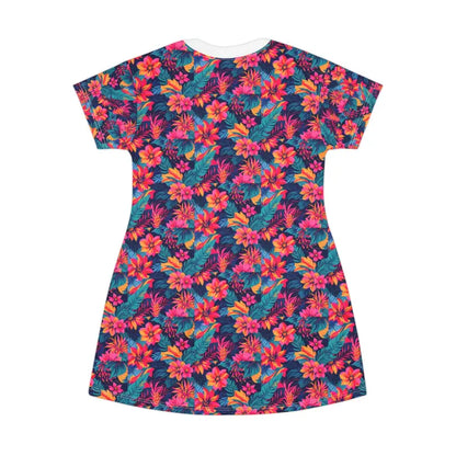 Tropical Floral Print T Shirt Dress with vibrant floral patterns and casual style