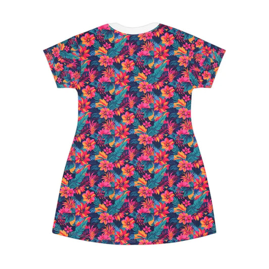Vibrant Tropical Floral Print T Shirt Dress for Summer Fun - Ocean State Styles