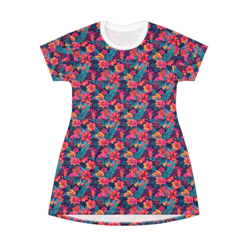 Tropical Floral Print T Shirt Dress featuring a vibrant floral pattern design