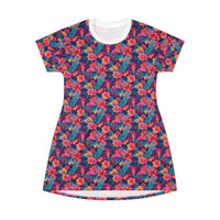 Vibrant Tropical Floral Print T Shirt Dress for Summer Fun - Ocean State Styles
