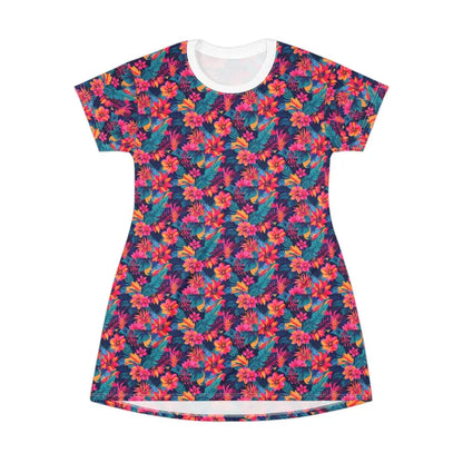 Tropical Floral Print T Shirt Dress featuring a vibrant floral pattern design