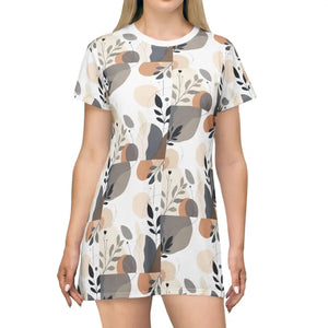 White Abstract Floral T Shirt Dress for Effortless Style - Ocean State Styles