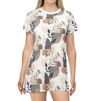 White Abstract Floral T Shirt Dress for Effortless Style - Ocean State Styles