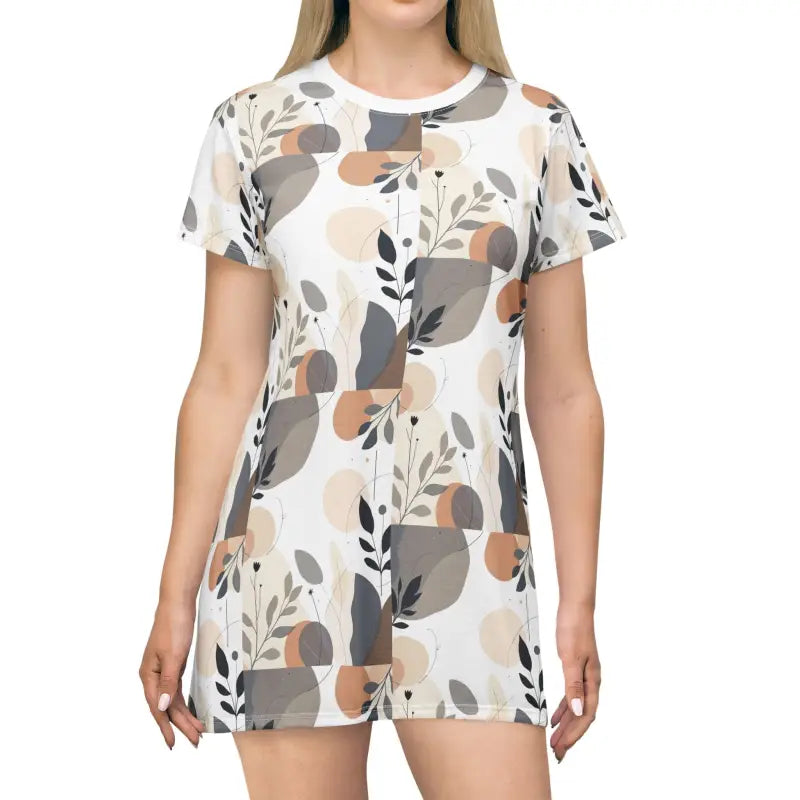 White Abstract Floral T Shirt Dress for Effortless Style - Ocean State Styles