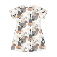 White Abstract Floral T Shirt Dress for Effortless Style - Ocean State Styles