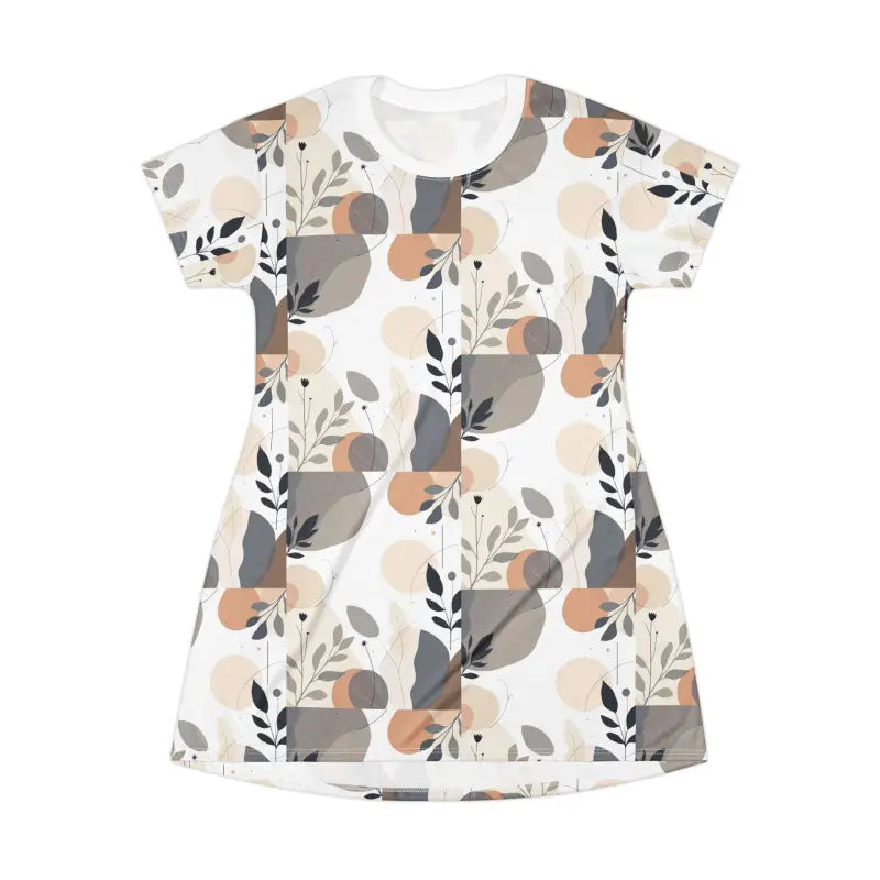 White Abstract Floral T Shirt Dress for Effortless Style - Ocean State Styles