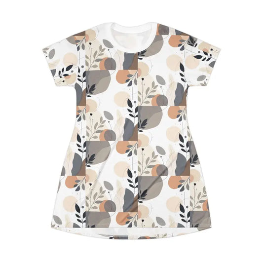 White Abstract Floral T Shirt Dress for Effortless Style - Ocean State Styles