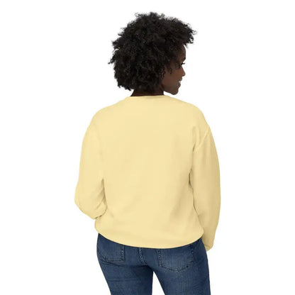 Woman in yellow sweatshirt and jeans showcasing White All Out of Clucks Crewneck Sweatshirt