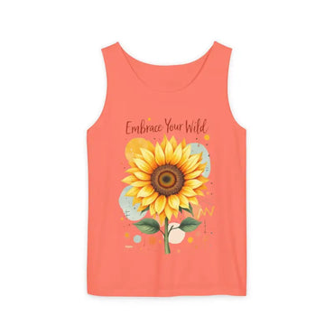 White and coral sunflower tank top with floral design for women