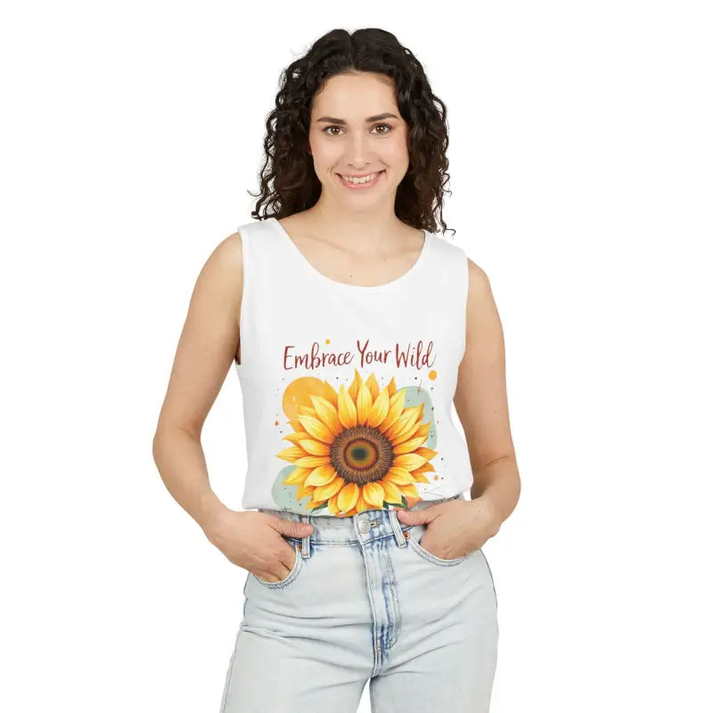 White And Coral Sunflower Tank Tops - Ocean State Styles