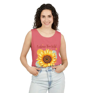 White And Coral Sunflower Tank Tops - Ocean State Styles