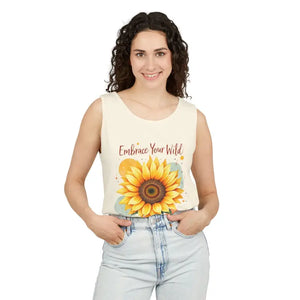 White And Coral Sunflower Tank Tops - Ocean State Styles