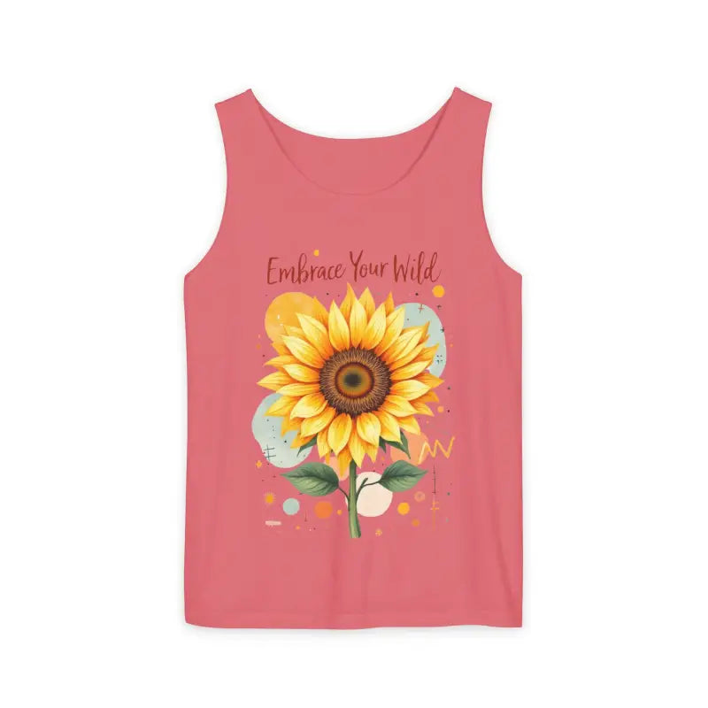 Pink tank top with sunflower design from White and Coral Sunflower Tank Tops collection