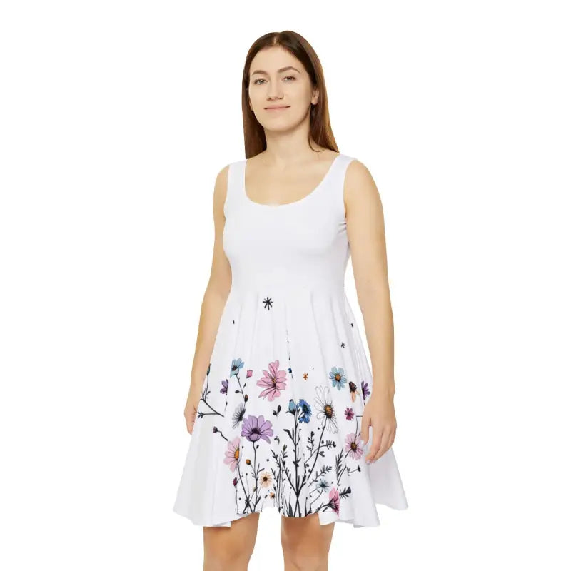 White Floral Print Sleeveless Skater Dress - Ocean State Styles