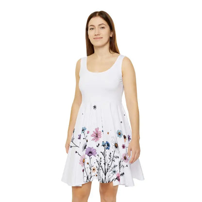White Floral Print Sleeveless Skater Dress featuring a delicate floral design