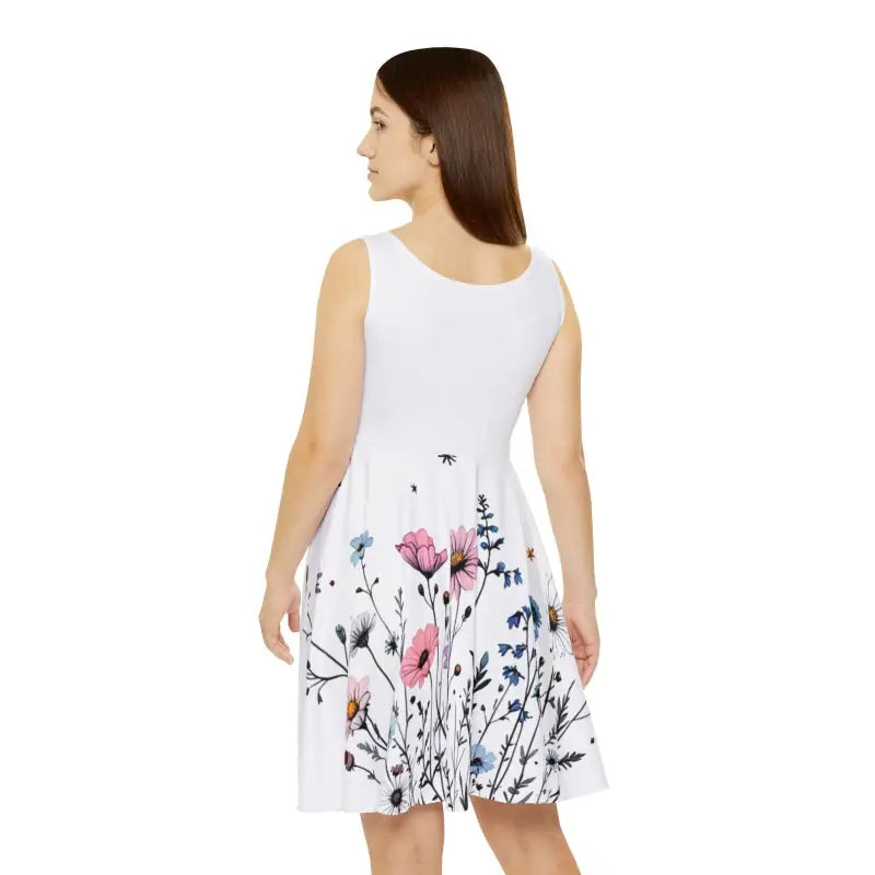 White Floral Print Sleeveless Skater Dress - Ocean State Styles