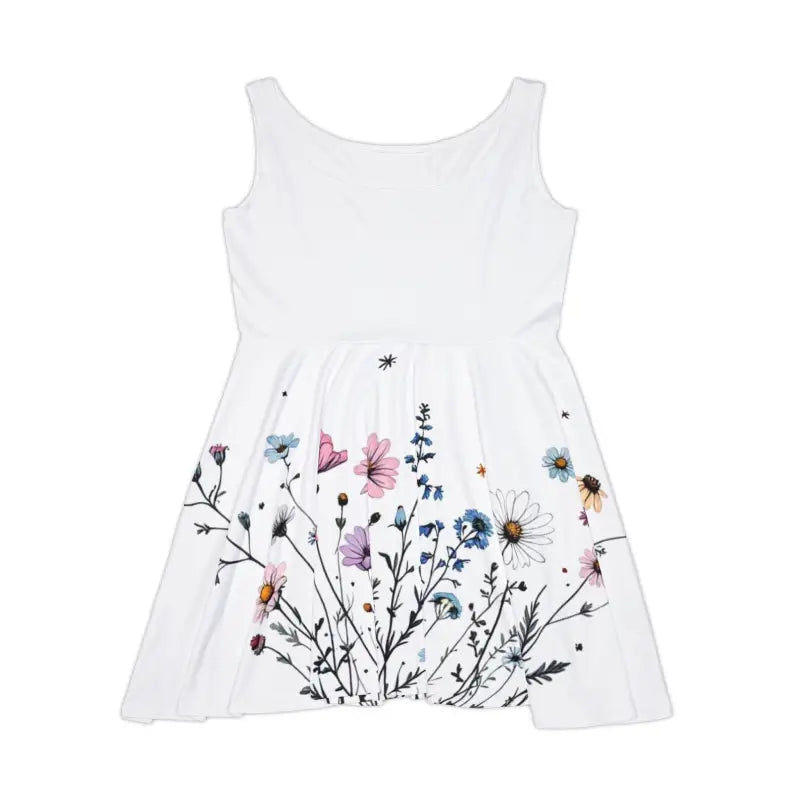 White Floral Print Sleeveless Skater Dress - Ocean State Styles