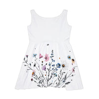 White Floral Print Sleeveless Skater Dress - Ocean State Styles