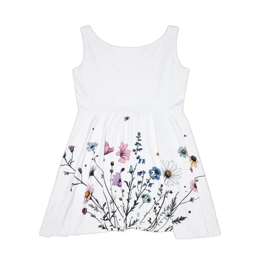White Floral Print Sleeveless Skater Dress - Ocean State Styles