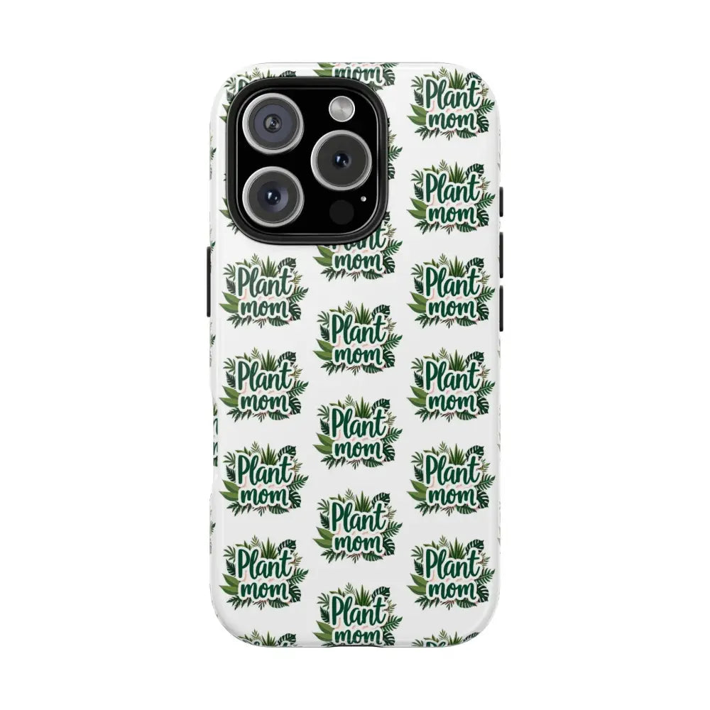 White Plant Mom Phone Case featuring a decorative plant pattern for iPhone and Samsung