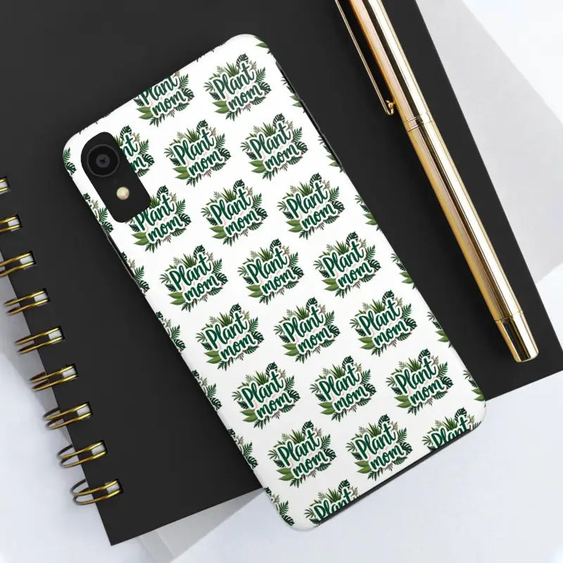 White Plant Mom Tough Phone Case for iPhone 16 featuring a stylish plant-themed design