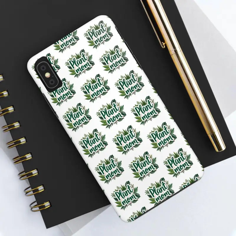 White Plant Mom Tough Phone Case for iPhone 16 featuring a plant mom pattern