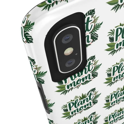 White Plant Mom Tough Phone Case for iPhone 16 featuring a vibrant plant-themed design