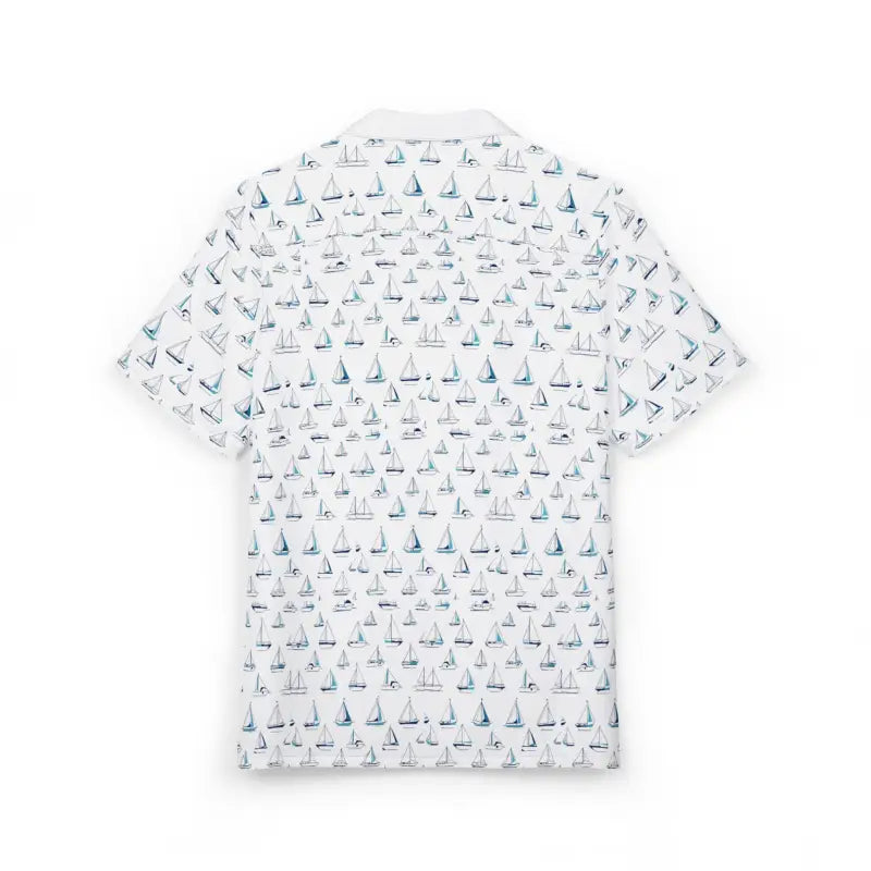 White Short Sleeved Shirt with Sailboat Pattern - Ocean State Styles