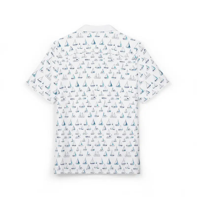 White Short Sleeved Shirt with Sailboat Pattern - Ocean State Styles