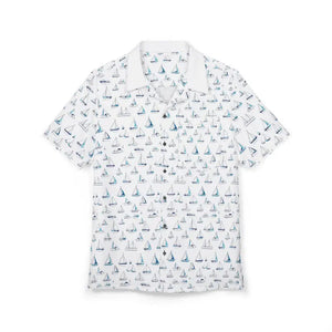 White Short Sleeved Shirt with Sailboat Pattern - Ocean State Styles