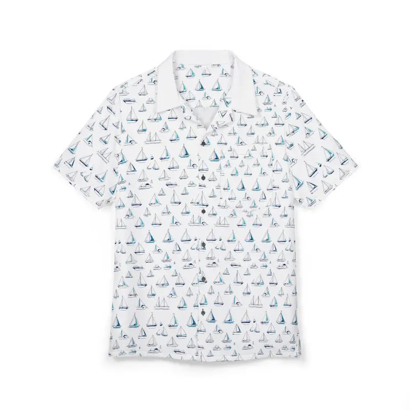 White Short Sleeved Shirt with Sailboat Pattern - Ocean State Styles