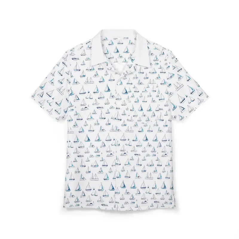 White Short Sleeved Shirt with Sailboat Pattern - Ocean State Styles