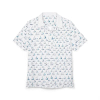 White Short Sleeved Shirt with Sailboat Pattern - Ocean State Styles