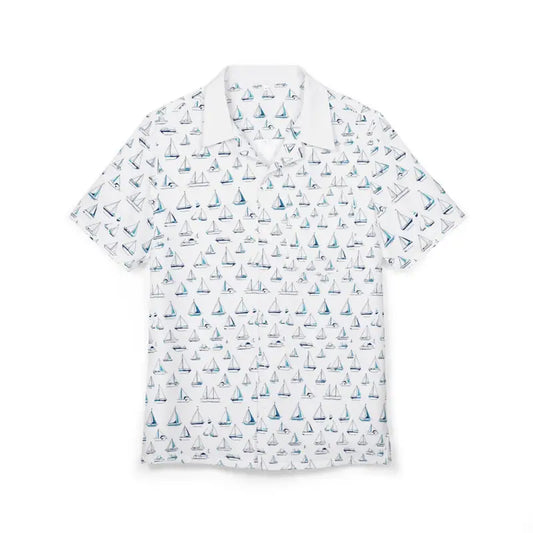 White Short Sleeved Shirt with Sailboat Pattern - Ocean State Styles