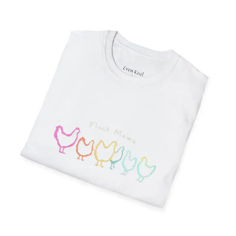 White Teal and Maroon T-Shirt with Colorful Chicken Graphic Flock Mama Unisex Softstyle Tee - Ocean State Styles