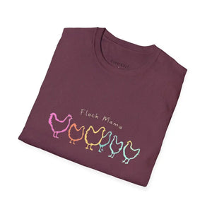 White Teal and Maroon T-Shirt with Colorful Chicken Graphic Flock Mama Unisex Softstyle Tee - Ocean State Styles
