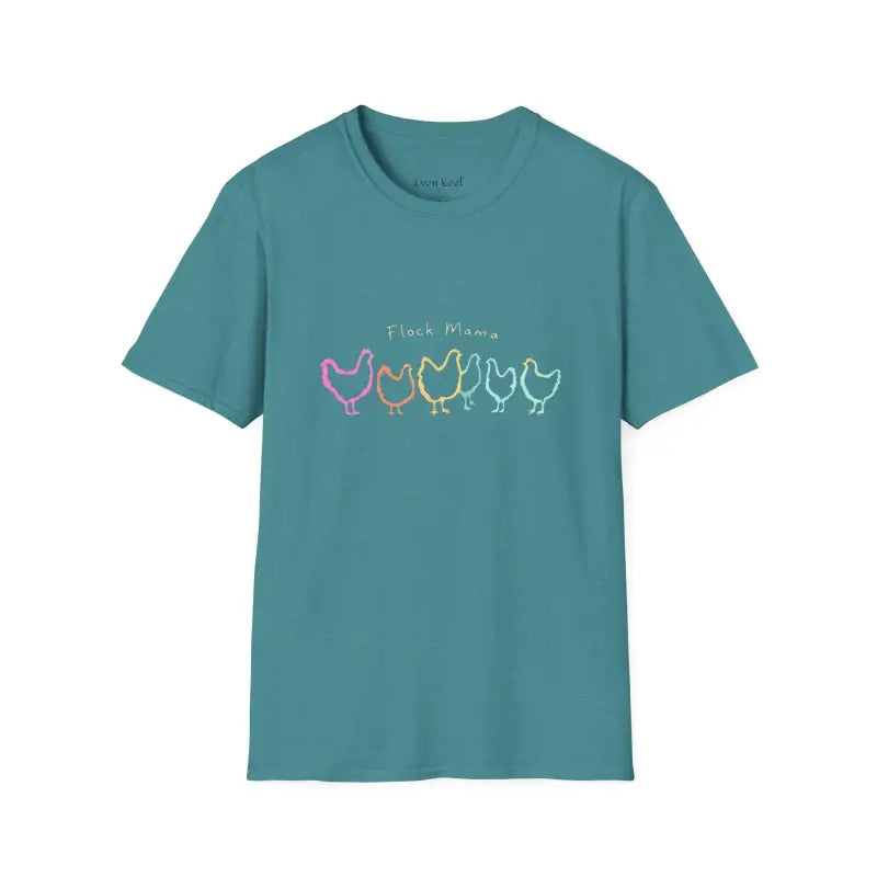 White Teal and Maroon T-Shirt with Colorful Chicken Graphic Flock Mama Unisex Softstyle Tee - Ocean State Styles