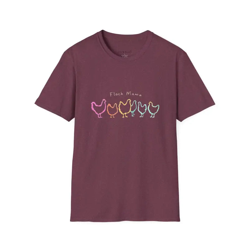 White Teal and Maroon T-Shirt with Colorful Chicken Graphic Flock Mama Unisex Softstyle Tee - Ocean State Styles