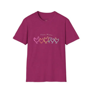 White Teal and Maroon T-Shirt with Colorful Chicken Graphic Flock Mama Unisex Softstyle Tee - Ocean State Styles