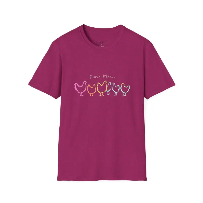 White Teal and Maroon T-Shirt with Colorful Chicken Graphic Flock Mama Unisex Softstyle Tee - Ocean State Styles