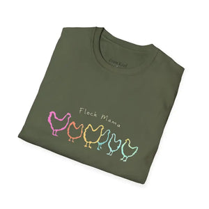 White Teal and Maroon T-Shirt with Colorful Chicken Graphic Flock Mama Unisex Softstyle Tee - Ocean State Styles