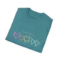 White Teal and Maroon T-Shirt with Colorful Chicken Graphic Flock Mama Unisex Softstyle Tee - Ocean State Styles